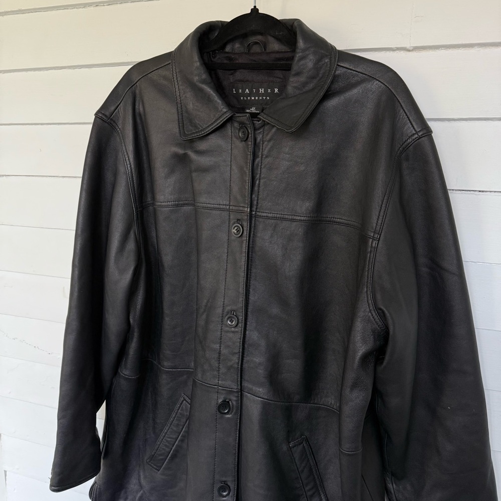 Vintage Black Leather Elements Button Front Jacket - image 5